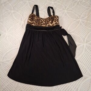 Vintage Taboo Deb Womens 3X Leopard Sequin Empire Waist Cocktail Dress Black